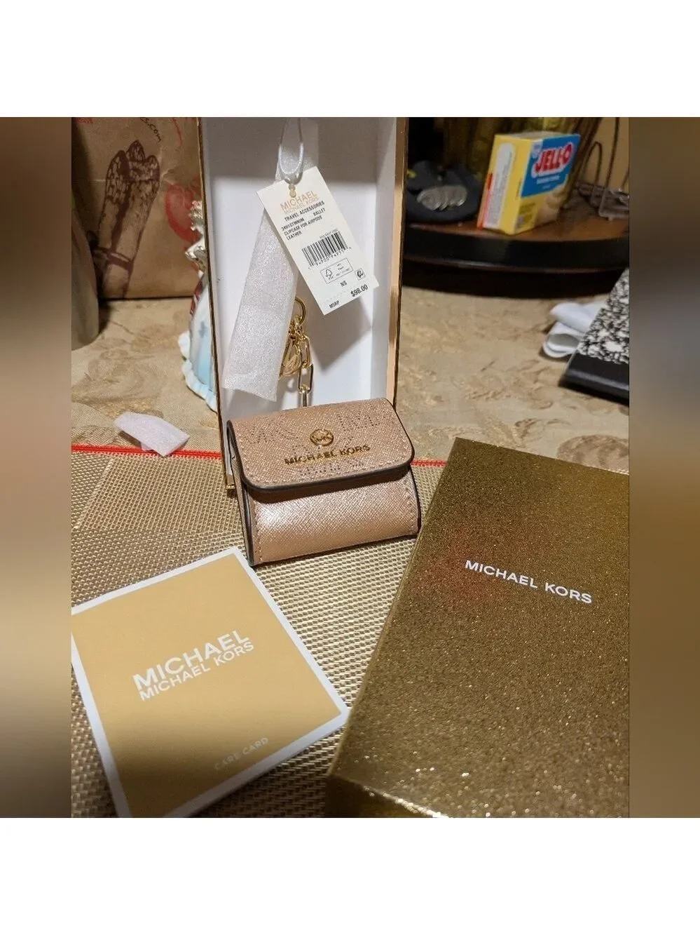 Michael Kors AirPods Pro Case Cover Charm Key Chain Rose Gold Box